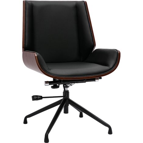 Drehbarer, schwarz-brauner Design-Bürostuhl CURVED aus dunklem Nussbaumholz und schwarzem Metall (1/5)