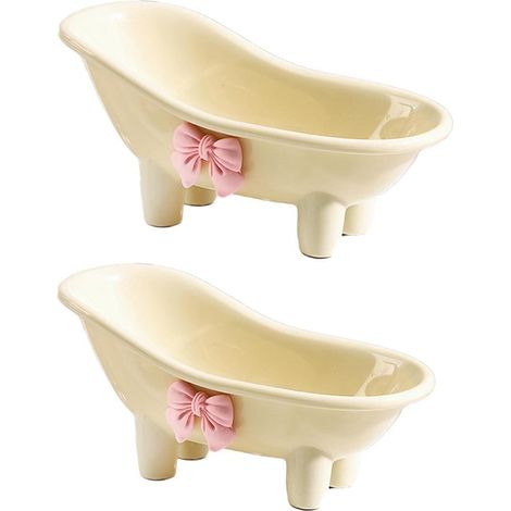 Porte-savon - Auto-évacuation Eau - Forme Baignoire Avec Nœud Papillon - Jaune - 14 x 7,8 x 7,3 cm - 1 Pièce (1/5)