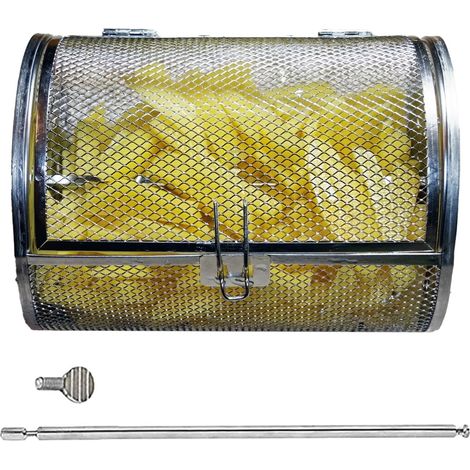 Panier à barbecue rotatif - panier en acier, tambour de cuisson Friteuse air rôtissoire acier inoxydable pour camping café grains frites françaises noix Type D (1/5)