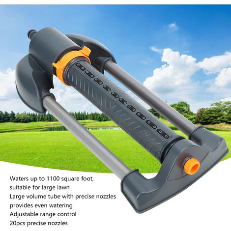Arroseur de jardin à 20 trous, base en métal, arroseur oscillant rotatif pour pelouse, angle de pulvérisation réglable (1/5)