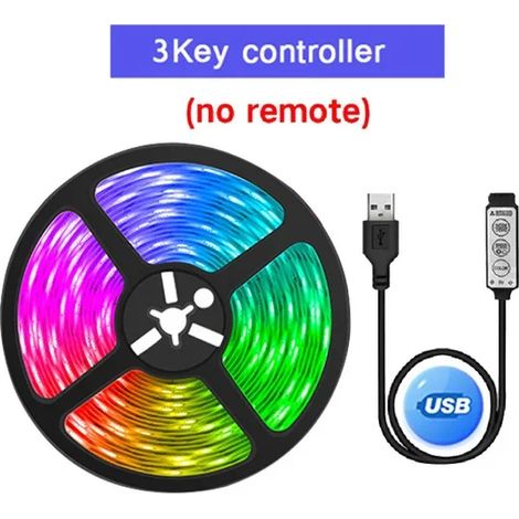 (Contrôleur à 3 boutons, 25 mètres) Bande lumineuse LED USB, bande lumineuse flexible avec télécommande et contrôle par application. (1/5)
