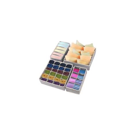 Lot de 4 organisateurs de tiroir pliables (tailles différentes), organisateurs de tiroir pour chaussettes et sous-vêtements, organisateurs de bureau et de placard en tissu, séparateurs de tiroir pour (1/5)