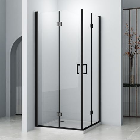 Boromal Duschkabine Schwarz 90x90cm Eckeinstieg Falttür Drehfalttür Eckeinstieg Duschkabine 6mm NANO Sicherheitsglas Duschwand Duschtür Höhe 195cm, LINKS & RECHTS MONTIERBAR (1/5)