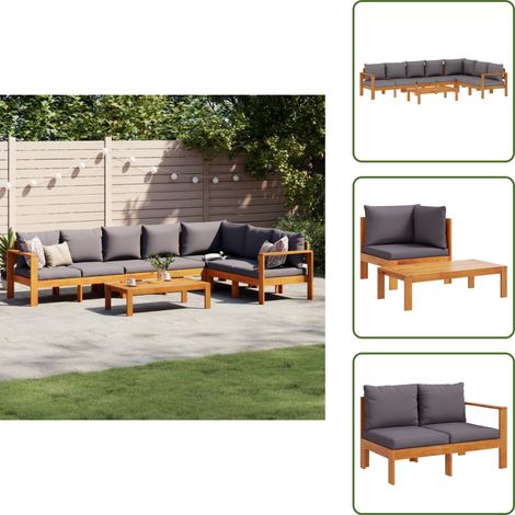 Table de jardin - vidaXL Salon de jardin avec coussins 5 pcs Bois d'acacia solide - Bois d'acacia (1/5)