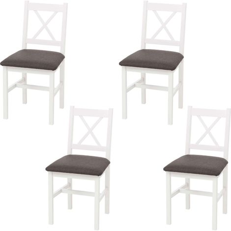 [NON UTILIZZATO] Set di 4 sedie da sala da pranzo HHG-613, schienale alto, soggiorno cucina, legno massello, bianco, cuscini grigio (1/5)