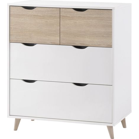 Stockholm 4 Drawer Chest - Particle Board - L39 x W82 x H90 cm - Oak/White (1/2)