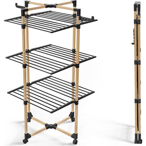 Séchoir à Linge Tour Pliable à 3 Niveaux Etendoir Linge Grande Capacité 25m de Séchage Séchoir Tancarville avec 4 roulettes 2 Ailes latérales pour Usage Intérieur et Extérieur Noir (1/5)