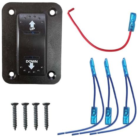 Interrupteur à bascule momentané d'inversion de polarité 20 A 12 V CC – 7 broches DPDT vers le haut et vers le bas LED bleue Interrupteur marche/arrêt avec fil en queue de cochon et vis en aluminium (1/5)