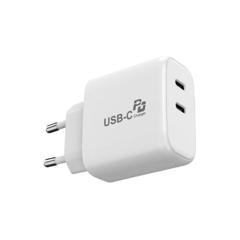 Chargeur secteur Urban Factory avec 1 port USB C 45 W + 1 port USB C 20 W Blanc