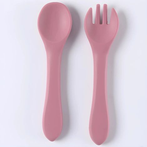 Cuillère en silicone (violet foncé) pour bébés et enfants, adaptée aux enfants de 0 à 12 ans.