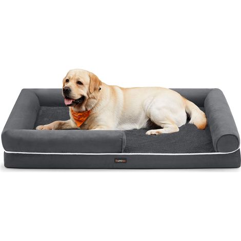 Panier pour Chien Orthopédique, Canapé, Lit pour Animaux, Rembourrage Moelleux, Bords Rehaussés, Housse Amovible et Lavable, 135 x 102 x 23 cm, Antidérapant, Gris Foncé PGW079G01V1 (1/5)