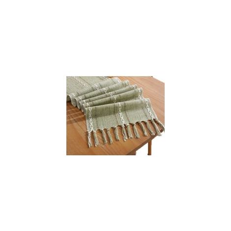 Tovaglia in stile bohémien, 33 x 120 cm, poliestere verde, tovaglia rustica in stile country, ideale per feste e decorazioni per pasti, tovaglia ricamata con nappe in stile bohémien. - Crezuo