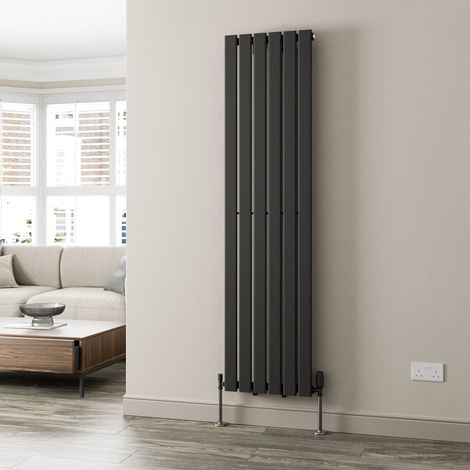 Black Flat Panel Designer Radiator Vertical Horizontal 1800 x 452mm Single Panel
