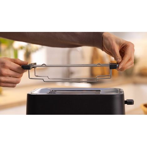 Bosch TAT3M123 MyMoment Tostapane Compatto, 2 Scomparti, per Riscaldare e Scongelare, con Griglia Scaldapane, Sistema di Sollevamento High Lift, Vassoio Raccoglibriciole e Spegnimento Automatico, Nero