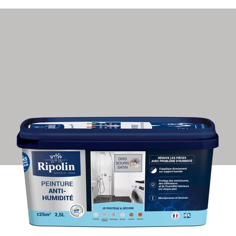 Peinture Anti-Humidité - Satin - 2,5L - Gris Souris - Ripolin (1/5)
