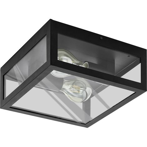 Eglo Plafoniera da esterno Alamonte 1, lampada da esterno due punti luce, plafoniera in acciaio zincato, nero, trasparente, E27, IP44