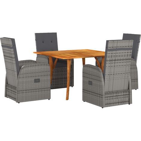 5-teilige Garten-Essgruppe mit Kissen Grau Poly Rattan Akazie vidaXL (1/5)