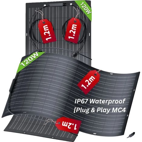 Kit de paneles solares, material ETFE impermeable, monocristalino de alta eficiencia, 120W  2 (1/2)