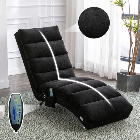 Chaise longue massante fixe avec vibration douce, poches latérales, lin noir DESVIAE (1/5)