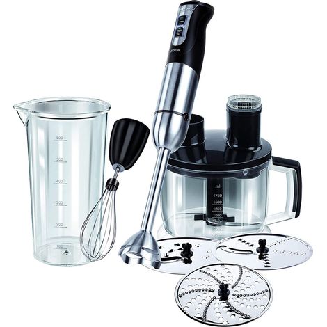 Set Mixeur Plongeant, Hachoir Multi-usages, Fouet, Gobelet Hachoir 1750ml, 3 Disques à Découper, Acier Inoxydable, sans BPA, Fonction Turbo, 800W (1/5)