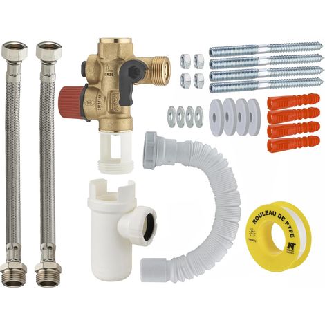 1 Kit Groupe De Sécurité Droit, Siphon, Flexibles Inox, Fixation Murale, Pour Chauffe-Eau