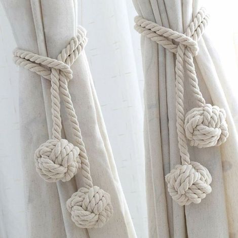 1 Pair Embrasse à Rideaux Pompon Tricot Rideau Corde Pince/Boucle à Rideaux Double Boules Tressées Décoratives Embrasse de Rideaux Corde Coton Accessoires de Rideau pour Maison Chambre Bureau (1/5)