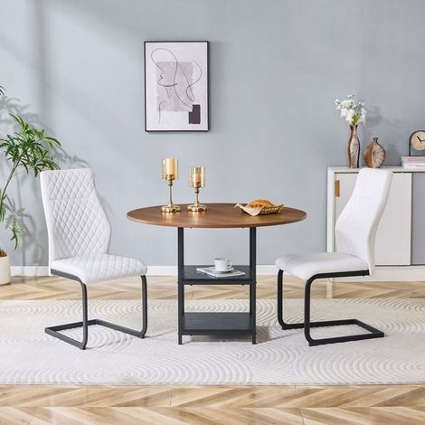 Table et Chaises de Salle à Manger 107 cm table ronde à double rangement 2 chaises blanches motif losanges (1/5)