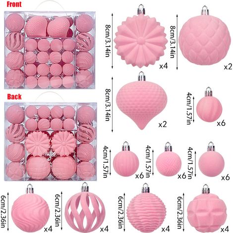 Set di 48 palline natalizie decorative in PVC floccato, pendenti da 4, 6 e 8 cm, scatola decorativa per la casa, rosa (1/5)