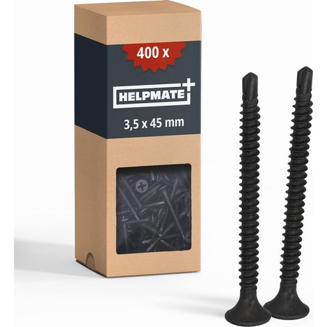 Vis pour cloison sèche 3,5 x 45 mm avec pointe de forage - Phosphatées - 400 pièces avec entraînement PH2 et filetage fin - Tête trompette pour enfoncer dans les plaques de plâtre