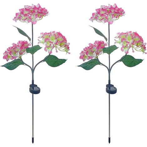 Lot de 2 Lampes solaires, Hortensia, Décoration jardin, Hauteur 81 cm, Éclairage automatique, Tige flexible (1/5)