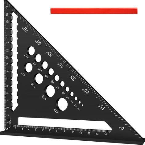 180mm Equerre Menuisier, Equerre de Charpentier, Aluminium Regle Multifonctionnels, avec Crayon de Charpentier Plat, pour Charpentier, Couvreur, Ingénieur (1/5)