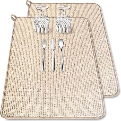 2er-Pack XXL Große Mikrofaser-Geschirrtrockenmatte, 61 x 45 cm - Hellbraun