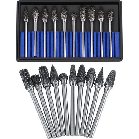 Jeu De Fraises En Carbure Fichiers Rotatifs Acier Au Tungstène 10pcs Diamètre Tête Coupe Pour Fraise 3mm Tige 6mm La Perceuse à Découper Découpage Métal Polissage Gravure Perage(double Cut) (1/5)