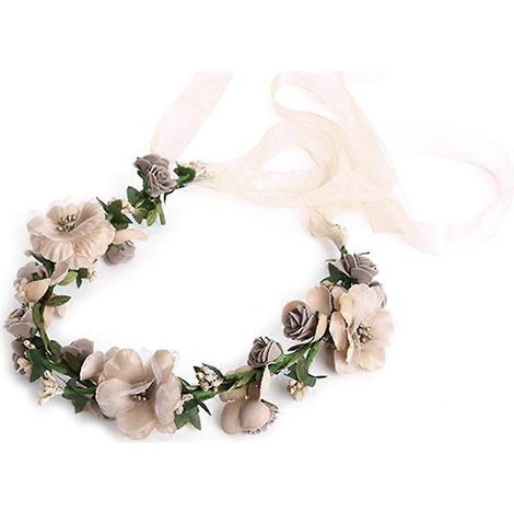 Bandeau de mariage floral ajustable avec couronne de fleurs pour les cheveux, idéal pour les fêtes. (1/4)