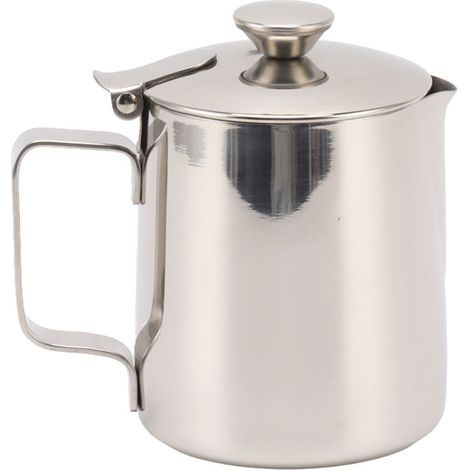 Mousseur à lait Point Mun en acier inoxydable avec poignée et couvercle ergonomiques, adapté aux bars (600 ml).