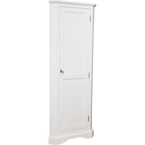 Country-style solid made wood antiqued white finish W50xDP50xH184 cm sized corner cabinet. Made in Italy (1/5)