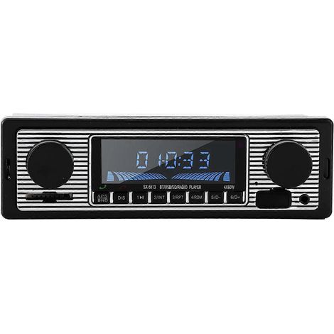 Autoradio classique avec Bluetooth, système stéréo, lecteur MP3, connexion USB, SD, AUX, FM, unité intégrée (12 V)
