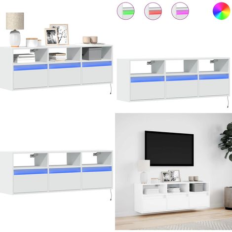 Mobile TV a Parete con Luci LED Bianco 130x31x45 cm - Armadio TV - Armadio con luci LED