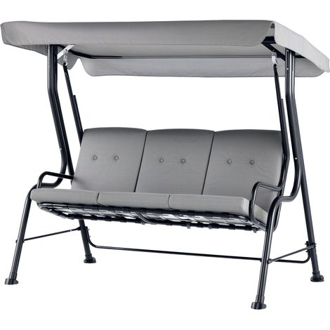 Outsunny Outdoor 3-person Garden Metal Padded Porch Swing Chair Bench Grey