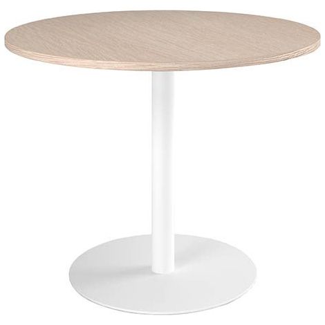 Table ronde 100 cm plateau chêne clair piètement colonne blanc Essens - Maxiburo