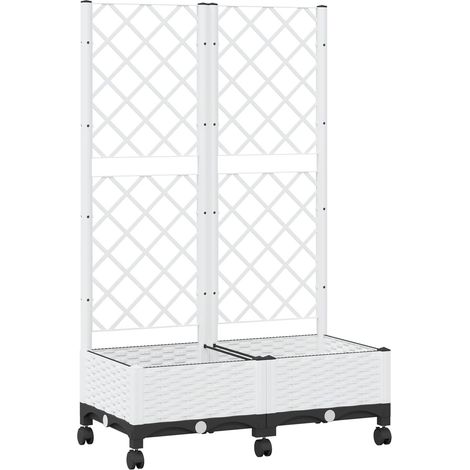 Jardinera con enrejado y ruedas Blanco 80 x 40 x 131,5 cm PP vidaXL