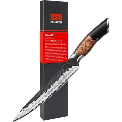 Couteau Universel Japonais 15cm Acier Carbone Couteau Cuisine Manche Bois Érable (1/4)