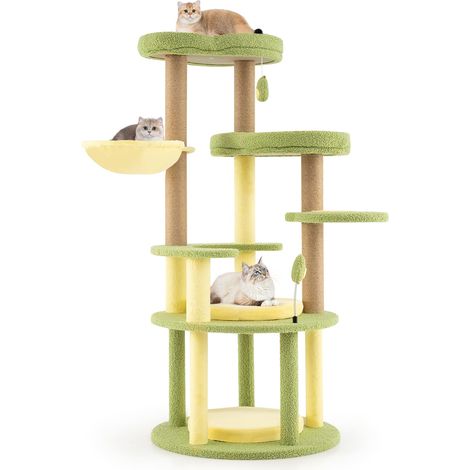 COSTWAY Multi-level Cat Tree Avocado Theme Cat Tower w/ Wide Perch-Green (1/5)
