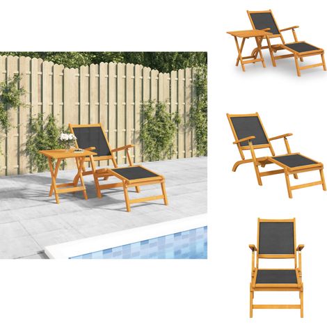 Chaise longue d'extérieur avec table Acacia massif et textilène - Chaises Longues - Chaises De Jardin - Transats - Meubles De Jardin - Acacia Massif (1/5)