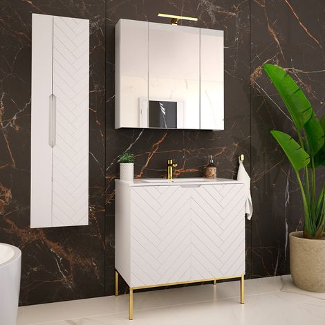 Ensemble meuble simple vasque encastrée 80cm 2 portes sur pieds et colonne Daria Blanc (1/5)