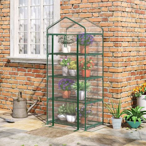 Invernadero compacto 70x50x160 cm transparente de acero con 4 estantes y puerta enrollable (1/5)