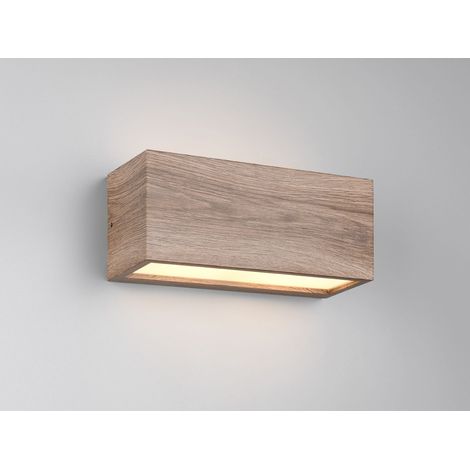 Eckige Up & Downlight Außenwandleuchte MAYENNE Holzoptik, Breite 25cm