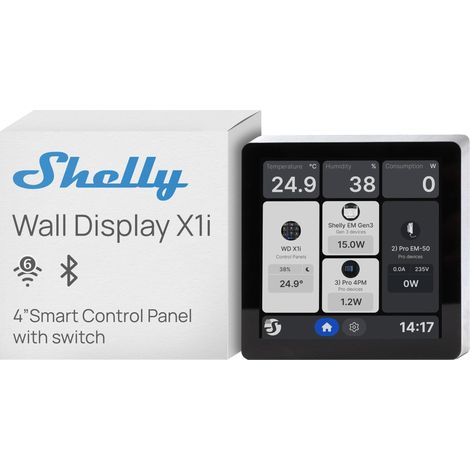 SHELLY WALL DISPLAY X1I ARGENTÉ - PANNEAU DE CONTRÔLE DOMOTIQUE 4'', WI-FI 6 DUAL BAND ET BLUETOOTH, RELAIS 5A, CPU QUAD-CORE, CA