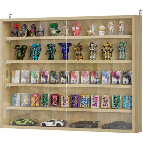 Vitrine murale bois étagères ajustables 2 portes coulissantes verre 80x9.5x60 cm
