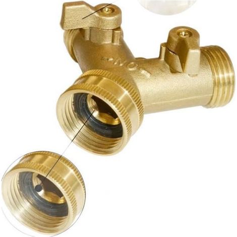 Raccord En Y - Robinet Double Lavage - 2 Vannes Indépendantes Marche Arrêt - Compatible Machine À Laver Et Tuyau D Arrosage - Filetage 25 Mm - 1 Pièce (1/5)